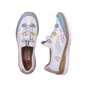 Rieker N4276-80 White Womens Casual Comfort Slip On Toggle Lace Shoes