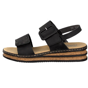 Rieker 62950-00 Black Casual Comfort Slingback Platform Wedge Sandals