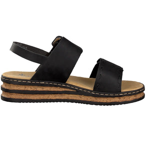 Rieker 62950-00 Black Casual Comfort Slingback Platform Wedge Sandals