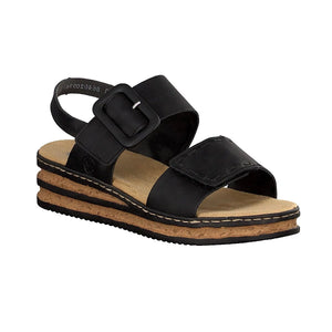 Rieker 62950-00 Black Casual Comfort Slingback Platform Wedge Sandals