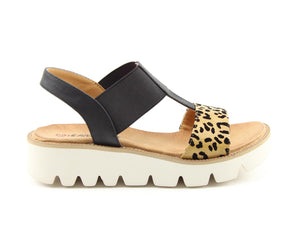 Heavenly Feet Ritz Black/Leopard Womens Casual Comfort Slingback Sandals