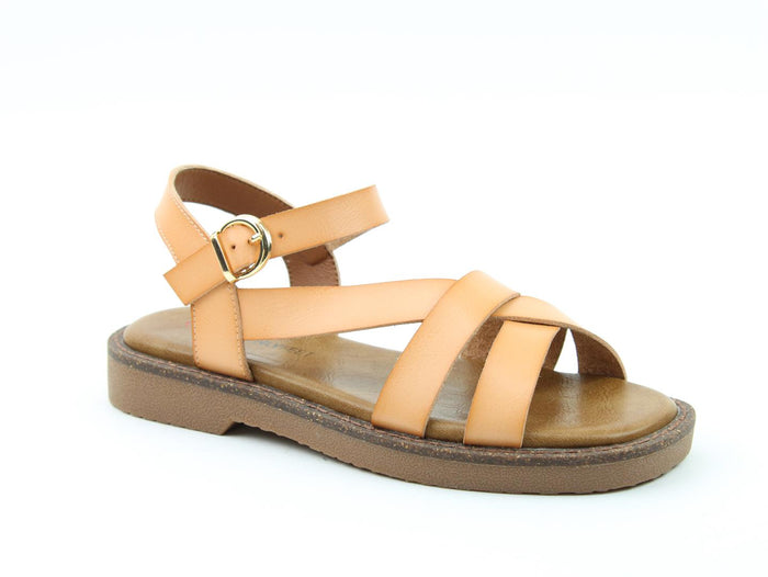 Heavenly Feet Coastal Light Tan Womens Vegan Casual Comfort Buckled Sandals