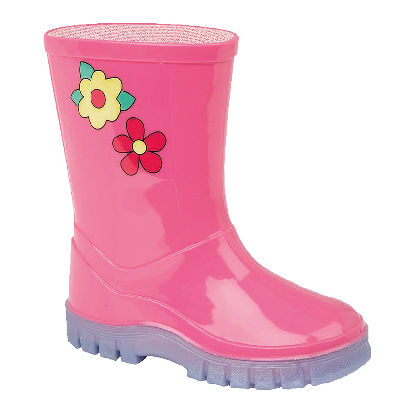 Stormwells W204PK 'Puddle' Pink Flower Kids Wellingtons