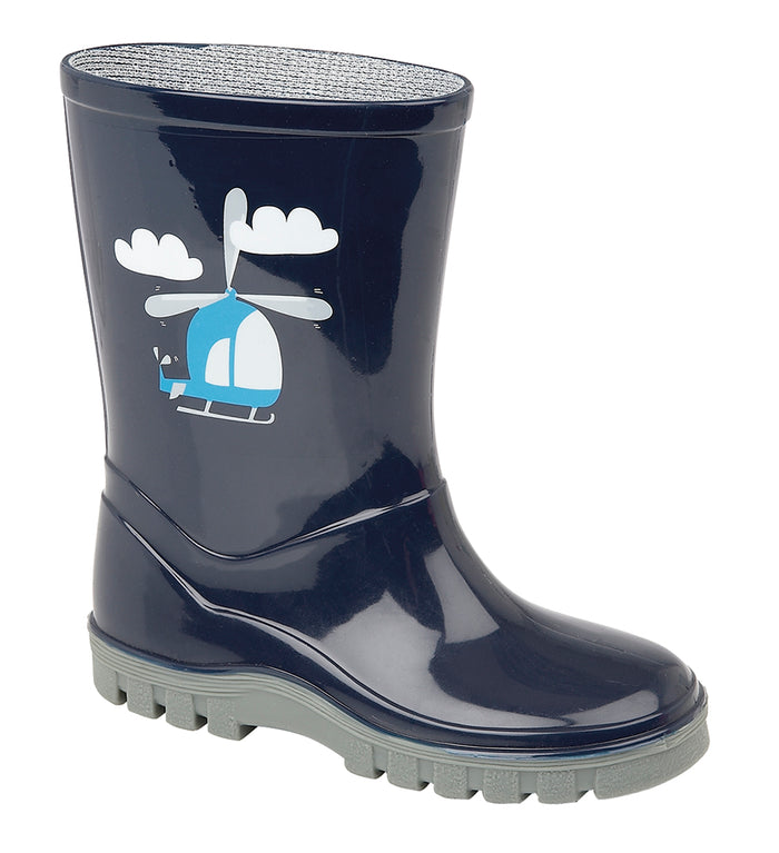 Stormwells W398CF Navy 'Helicopter' Kids Wellingtons