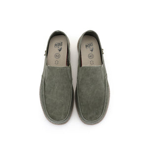 Walk In Pitas Mens WP150 Slip On Washed Kaki Casual Shoes