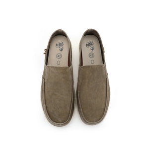 Walk In Pitas Mens WP150 Slip On Washed Taupe Casual Shoes