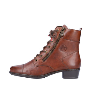 Rieker Y0706-25 Chestnut Brown Womens Comfort Lace/Zip Up Heeled Boots