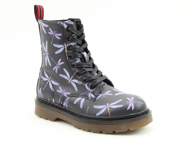 Heavenly Feet Justina Black Dragonfly Womens Casual Comfort Lace Up Boots