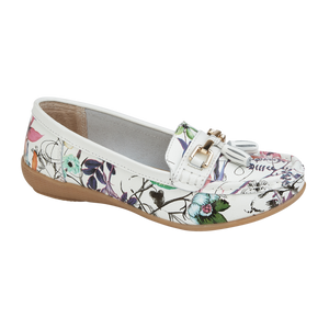 Jo & Joe Botanical White Womens Casual Comfort Leather Loafers