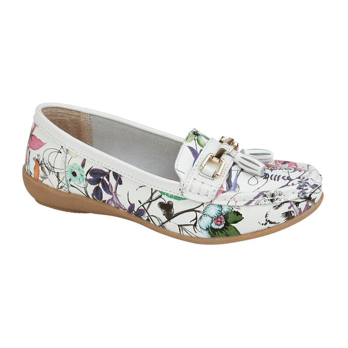 Jo & Joe Botanical White Womens Casual Comfort Leather Loafers