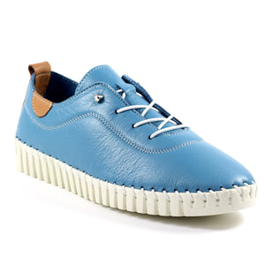 Lunar FLE011 Flamborough Mid Blue Womens Casual Comfort Leather Elastic Lace Shoe