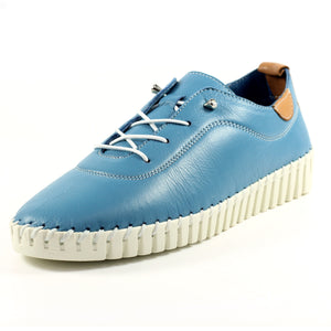 Lunar FLE011 Flamborough Mid Blue Womens Casual Comfort Leather Elastic Lace Shoe