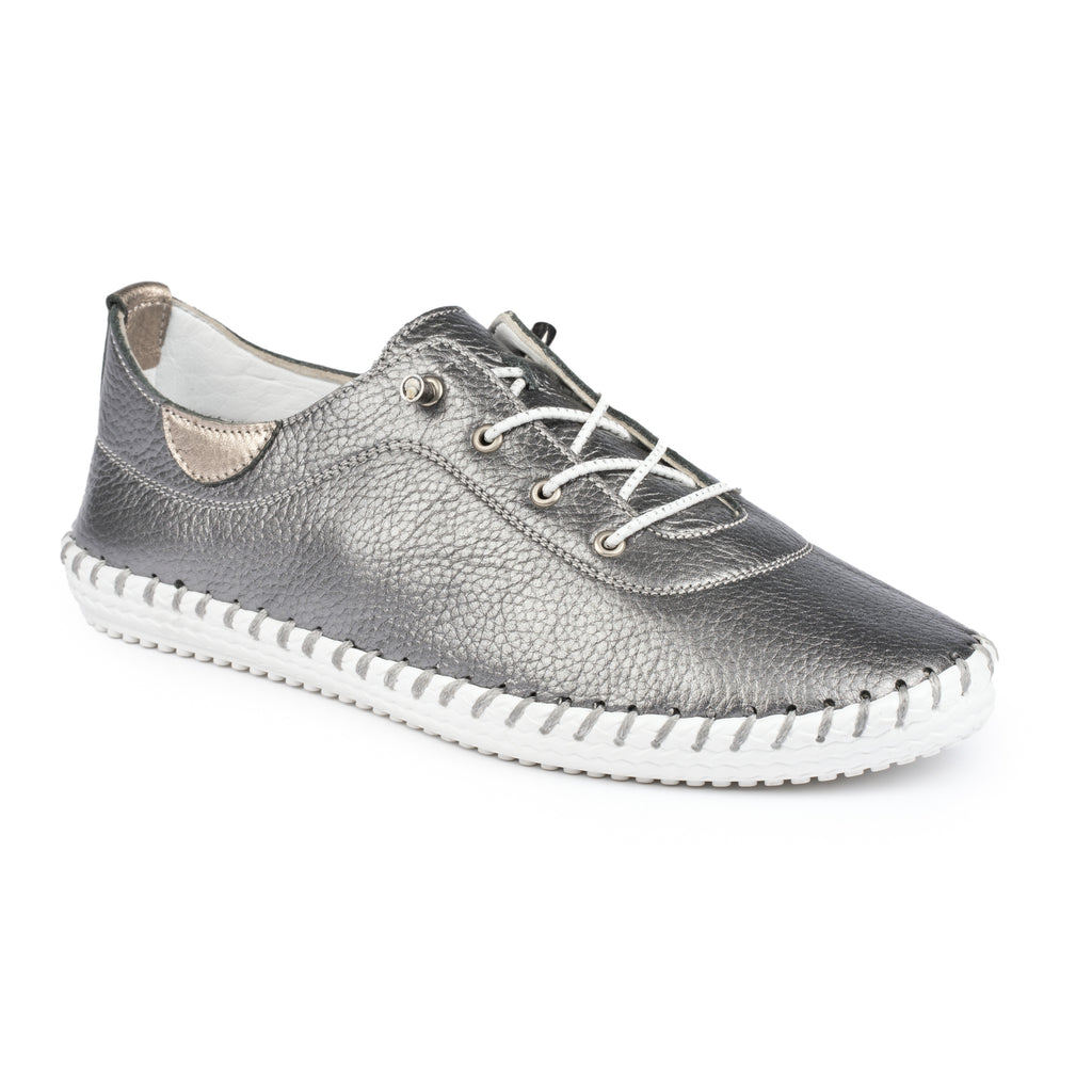Lunar FLE030 Pewter Womens Casual Comfort Leather Lace Up Trainers
