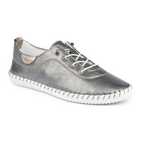 Lunar FLE030 Pewter Womens Casual Comfort Leather Lace Up Trainers