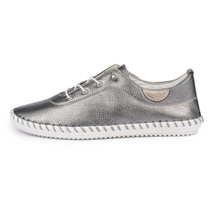 Lunar FLE030 Pewter Womens Casual Comfort Leather Lace Up Trainers