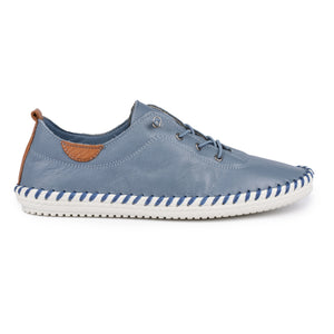 Lunar FLE030 St Ives Mid Blue Womens Casual Comfort Leather Elastic Lace Trainers