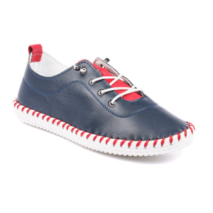 Lunar FLG016 St Ives Sandown Navy Womens Casual Comfort Leather Lace Up Trainers