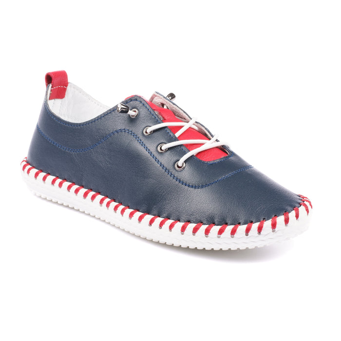 Lunar FLG016 St Ives Sandown Navy Womens Casual Comfort Leather Lace Up Trainers