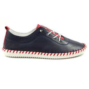Lunar FLG016 St Ives Sandown Navy Womens Casual Comfort Leather Lace Up Trainers