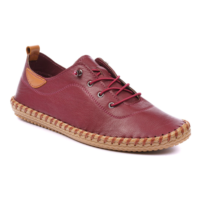Lunar FLG019 Whitstable Burgundy Womens Casual Comfort Leather Lace Up Trainers