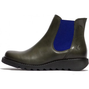 Fly London Salv Rug Diesel Blue Elastic Womens Casual Leather Ankle Boots