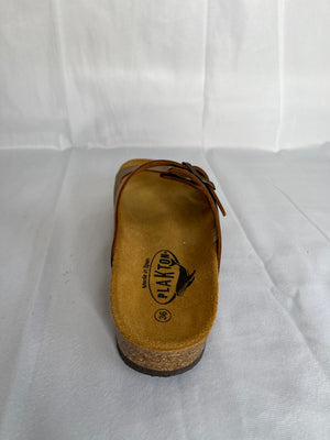 Plakton Malaga Mid 340010 Roble Brown Leather Womens Casual Stylish Open Toe Sandals