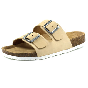 Lazy Dogz Rocco Beige Womens Casual Comfort Leather Slip On Sandals