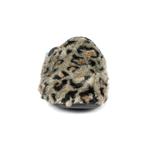 Lunar KLA149 Safari Black Faux Fur Leopard Print Womens Comfort Slip On Mule Slippers