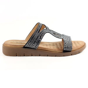 Lunar JLH390 Chavez Black Slip On Mules Sandals