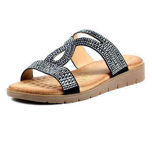 Lunar JLH390 Chavez Black Slip On Mules Sandals