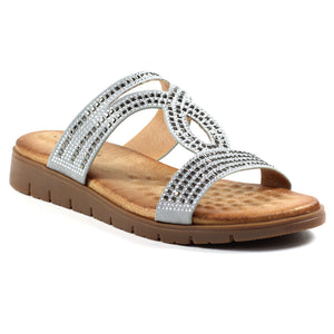 Lunar JLH390 Chavez Silver Slip On Mules Sandals