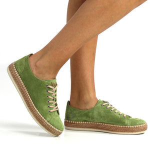 Lazy Dogz Maddison Olive Green Womens Casual Comfort Leather Trainer