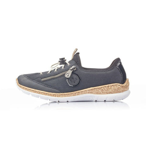 Rieker N4263-14 Blue Womens Casual Comfort Slip On Toggle Lace Shoes