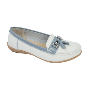 Jo & Joe Seafairer White/Baby Blue Womens Casual Comfort Leather Loafers
