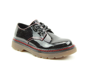 Heavenly Feet Liberty Black Glitter Ladies Premium Lace Up Shoe