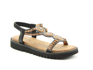 Heavenly Feet Mariana Black Ladies Casual Comfort Sandals