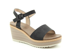 Heavenly Feet Orion Black Ladies Casual Comfort Wedge Sandals