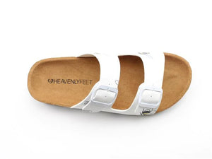 Heavenly Feet Harmony White Bee Womens Casual Comfort Slip On Slider Twin Buckle Fastening Sandals