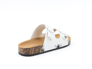 Heavenly Feet Harmony White Bee Womens Casual Comfort Slip On Slider Twin Buckle Fastening Sandals
