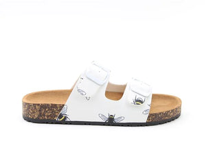 Heavenly Feet Harmony White Bee Womens Casual Comfort Slip On Slider Twin Buckle Fastening Sandals