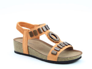 Heavenly Feet Madrid Orange Womens Casual Comfort Wedge Sandals