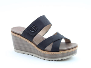 Heavenly Feet Sawyer Black Womens Casual Comfort Slip On Mule Wedge Sandals